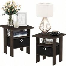 Furinno 211157DBR End Table Bedroom Night Stand Petite Dark Brown Set of 2 - Marrón oscuro - Ver 5