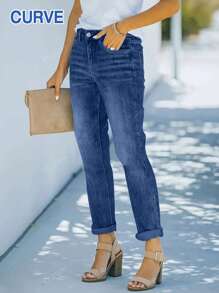 Plus Size Women Slim-Fit Versatile Street-Style Straight-Leg Jeans, Old Money Style, Back To School, Teacher, Fall, Capri Pants, Office Wear, Vintage, Mom Jeans, Summer, Bottoms, Denim, Business Casual