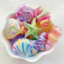6/12/18pcs Resin Ocean Series Shiny Cartoon Rainbow-Colored Shell, Starfish Statue, Holiday Theme Scrapbooking DIY Decorations, Home Decor, For Valentine's Day, Christmas, Graduation, Easter, Indoor Use, Various Room Types - Random Mix