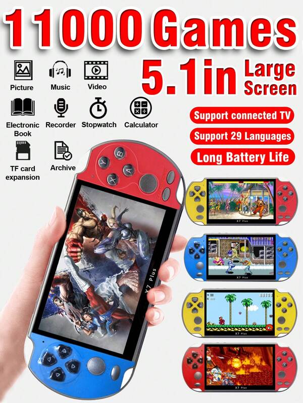 1 pezzo Console portatile multifunzionale da tasca con 13 simulatori integrati come FC/GBA, con 11.000 giochi classici nostalgici, connettibile alla TV, ricaricabile, supporta e-book, musica, video, foto, registrazioni, calcolatrici, cronometri, schermo grande ad alta definizione da 5,1 pollici, retro arcade, regalo di vacanza per fidanzati e mariti