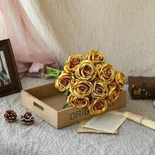 30 Artificial Roses, Gold Rose Artificial Flowers Fake Roses For Decoration DIY Wedding Bouquet Centerpieces, Bridal Shower Valentine's Day Decorations, Baby Shower Decorations, Home Decorations Outdoor Indoor Decorations, Vase Flower Decorations, Flower Arrangements, Table Centerpieces, Home Decorations Christmas Decorations Room Decor Christmas