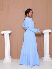 Women's Evangelical Dress Simple Casual Conservative/Modest Elegant Fabric Ruffle Hem Wedding Summer Winter - Màu xanh nhạt - Xem 3