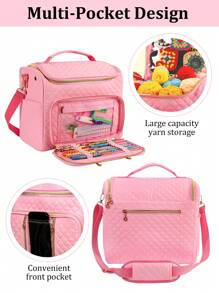 1 Stück einfarbiger gestrickter Aufbewahrungsbeutel, moderner Polyester Haushaltsorganizer Beutel mit großer Kapazität, tragbare Outdoor Reise Handtasche, Aufbewahrung für Nähzubehör, geeignet für Näh- und Strick Hobbys und Anfänger