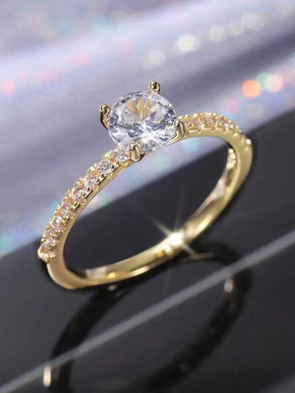 1pc Fashionable & Elegant Cubic Zirconia Ring, Suitable For Women, Valentine's Day Gift, Wedding Party Jewelry