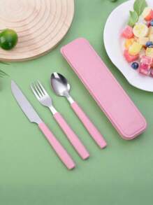 Portable Stainless Steel Travel Cutlery Set With Knife, Fork, Spoon, And Storage Case - Perfect For Office, School, Picnics, Camping, And Outdoor Activities