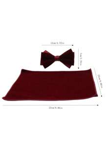 Men's Cotton Velvet Bowknot & Pocket Square Matching Set - Solid Color Formal Wedding Party Accessories