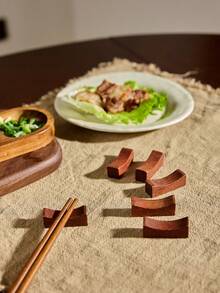 3pcs/Set Wooden Chopstick Rest With Japanese & Korean Styles Gourd, Ingot, Dumbbell, Fish, And Round Shape For Home Kitchen & Dining Table Decoration Back To School, Rama Kitchen Essentials, Chinese New Year, Party Use, High-End Restaurants Supplies, Wedding Essentials, Housewarming Gift - Coffee Brown - View 2