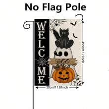 Welcome Halloween Garden Flag (30cm X 45cm/12inch X 18inch) Double Sided Burlap Black Cat Ghost Boo Pumpkin Bat Spider Web Courtyard Flag Suitable For Outdoor Terrace Holiday Outdoor Halloween Decoration