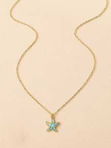 Conjunto de Joias Femininas: Colar com Pingente em Forma de Estrela-do-mar e Brincos, Joias de Praia/Oceano de Estilo Versátil e da Moda
