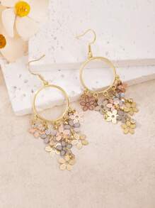 1 Pair Elegant Personalized Fashion Big Hoop Flower & Tassel Pendant Earrings With Cubic Zirconia For Women, Suitable For Daily, Party, Wedding Decoration