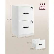 VASAGLE Archivador de 2 Cajones Archivador con Cerradura Soporte para Impresora para Archivos de Tamaño A4 y Carta Blanco Nube MOFC061W14 - BlancoNube - Ver 3
