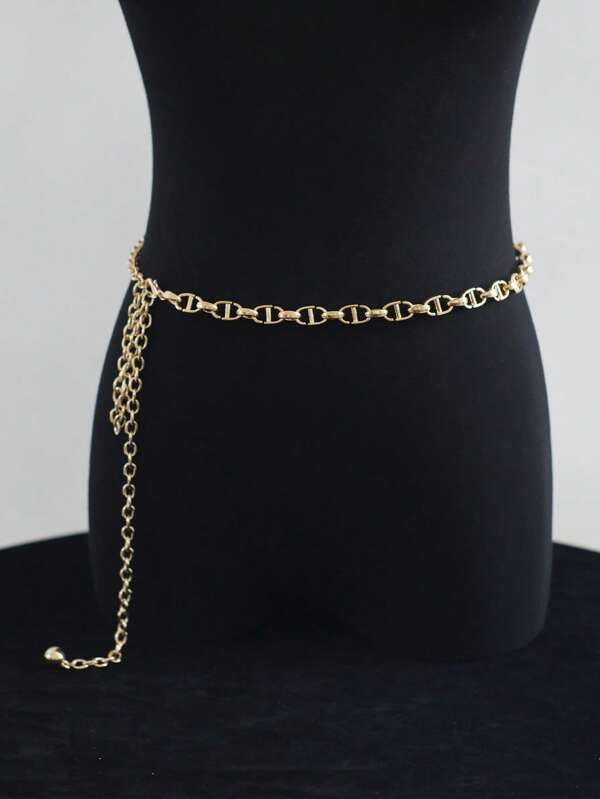 1pc Women's Elegant Metal Waist Chain, Fashion Retro Decor With Top And Dress