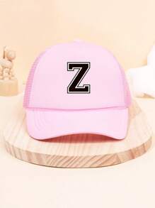 1Pc Children's 26 Letter Printed Baseball Cap, Cute Pink Sunshade Baseball Cap, Mesh Breathable Trucker Cap