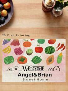 1pc Customizable Vegetable & Fruit Print Linen Placemat, Non-Slip Heatproof For Kitchen, Dining Table Decor, Suitable As Housewarming Gift For Friends