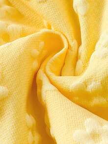 Girls' Summer And Spring Dress With Turned-Up Collar, Scalloped Hem, Short Sleeves With Flowered Cuffs On Both Sides, Embossed Flowers All Over, Front Placket A-Line Dress In Cute Little Princess Style - Yellow - View 7