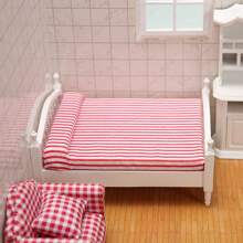 1pc Miniature European Style Wooden & Fabric Doll House Bedroom Furniture Set, Double Bed & Nightstand, Suitable For Doll House Play, Birthday Gifts, Christmas Gifts