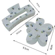 1pc Fashionable Floral & Bee Print Hair Clip - Y2K Style Chic Hair Accessory, Cute Flower Hair Clip For Women, Durable Resin Flower Hair Barrette, Ladies Summer Hair Clip Fashion Hair Accessories Flower Claw Clips
