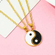 2pcs/Set Fashionable Yin-Yang Tai Chi Bagua Black And White Splicing Couple Necklace, Suitable For Daily Wear Or As A Gift, High-Quality And Inexpensive Gift