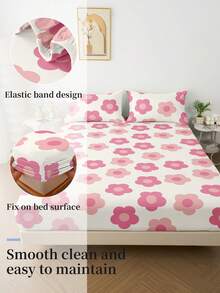 1pc Pink Floral Fitted Sheet, Bedding, Mattress Protector, Bed Cover, Home Textile, Breathable Anti-Pilling, Home Decor, Suitable For All Bed Sizes - Twin, Full, Queen, King, Dust-Proof Fitted Sheet, Excluding Pillow And Pillowcase, OEKO-TEX - Multicolor - View 6