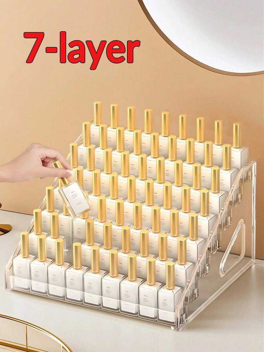 1pc 7-Layer Detachable Multi-Layer Cosmetics Storage Rack With Buckle, Nail Polish Storage Box, Transparent Table Top Cosmetics Display Rack, Multi-Functional Cosmetics Box For Nail Polish, Lipstick, Beauty Tools And Skin Care Products - Multicolor - View 1