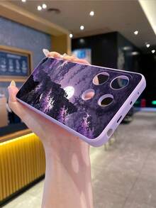 1 件优质山月图案紫色直边精密镂空防震标准手机壳，适用于 16/16e、Redmi、Infinix、Vivo - 紫色 - 查看 9