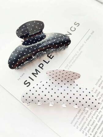 2pcs Women Polka Dot Semi-Circle Hair Clips Set, Minimalist Fashionable Casual Cute Acrylic Material Black&White Polka Dot Semicircle Acetate Hair Claw Clips For Daily Commute Outfit, Bun Updo Hair Fixation, No Hair Damage Fashion Hair Accessories Fall Winter For Vacation Outfits Woman