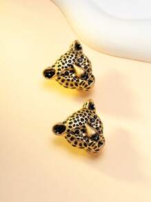 1 Paar übertriebene Leopardenkopf-Ohrringe, orientalisch-inspirierte Tier-Ohrringe, vintage goldene Leoparden-Ohrringe