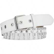 Studded Belt, Metal Punk Rivet Belt With Bright Studs Women And Men - White - View 1