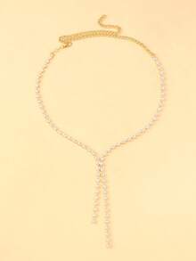 STONEFANS 1pc Minimalist Tassel Pendant Necklace, Fashion Versatile Zirconia Choker Necklace For Women - Gold - View 2