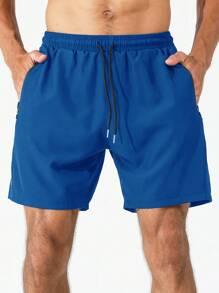 Sport Men Letter Graphic Zipper Pocket Sports Stretchy Shorts