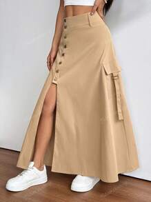 Gonna utility casual divisa in vita per donne taglie forti di colore tinta unita