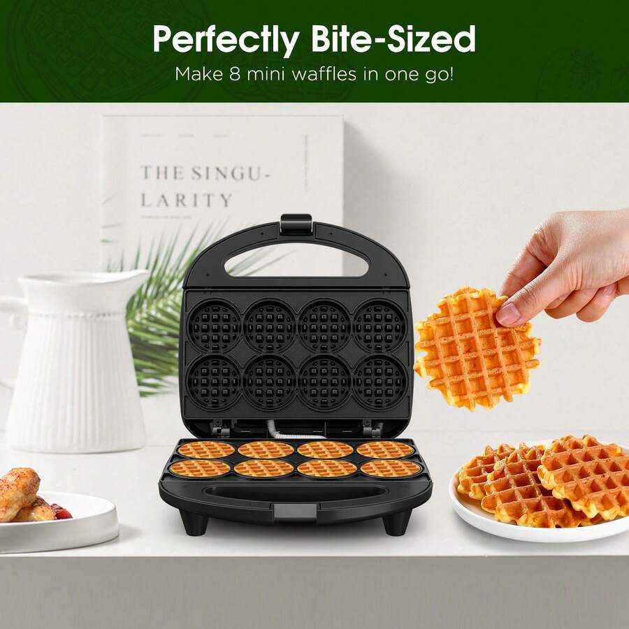 CACHOO Mini Waffle Maker For Kids, Make Bite-Sized 8 * 2" Tiny Waffles, Great For Breakfast, Snacks, Desserts And More - Black - View 1