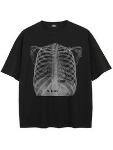 Tiny Spark 男士休闲宽松圆领短袖T恤 - 黑色 - 查看 2