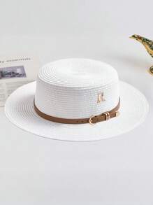 Boho 1pc Women's Fashionable And Cute Straw Hat With Leather Buckle Suitable For Beach Vacation, Daily Use, And Sun Protection Cowboy Hat Valentine's Day
