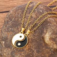 2pcs/Set Fashionable Yin-Yang Tai Chi Bagua Black And White Splicing Couple Necklace, Suitable For Daily Wear Or As A Gift, High-Quality And Inexpensive Gift