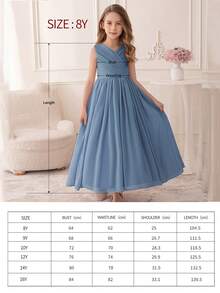 Gray Blue Chiffon Dress For Teenage Girls, Long Skirt For Party Wedding Formal Occasion - Màu xanh lam - Xem 2
