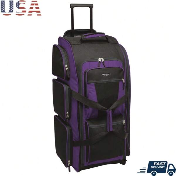 Rolling Duffel Bag Multi-Pocket Telescopic Handle Travel Luggage Durable Polyester Upright Organizer 7 Packing Compartments