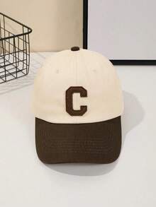 1 件女款拼色棒球帽，复古字母标志春秋季遮阳运动帽，宽大头围 - A - 查看 9