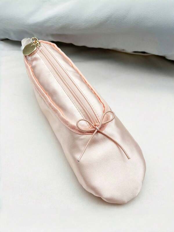 1pc Vintage French Style Ballerina Ballet Shoes Design Pencil Case, Large Capacity Makeup Pouch, Portable & Exquisite Multifunctional Storage Bag For Stationery, Pencils, Lipsticks, Eyebrow Pencils, Eyeliners - Polyester, Hand Wash Or Dry Clean, Makeup Bag Bag For School School Accessories School Stuff