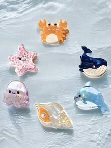 3 件装海洋动物小发爪夹，适合女孩，迷你海洋发夹，发饰，坚固抓握，白象礼物