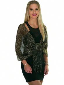 Metallic Glitter Shawl Wrap For Evening Dresses And Weddings - 黑色/金色 - 查看 10