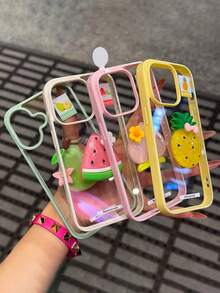 可爱夏季水果西瓜桃手机壳适用于 16 15 Pro Max 13 Pro 14 12 11时尚亚克力透明背壳 - 鳳梨 - 查看 2