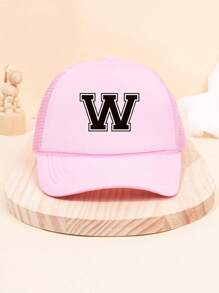 1Pc Children's 26 Letter Printed Baseball Cap, Cute Pink Sunshade Baseball Cap, Mesh Breathable Trucker Cap