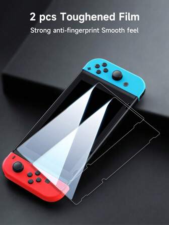 2 st. härdat glasskärmskydd kompatibelt med Switch/Switch OLED/ny Switch2 (2025), Switch Lite spelkonsol, spelkonsolskärm helkroppsskyddande film all-inclusive reptålig och fallskyddande film