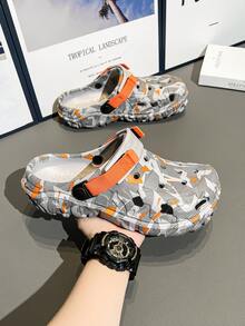 男士镂空木屐，时尚街头风格拼布木屐 - 透气防滑 EVA 凉鞋，带可调节绑带，适合春、夏、秋季休闲户外活动 - 灰黃 - 查看 2