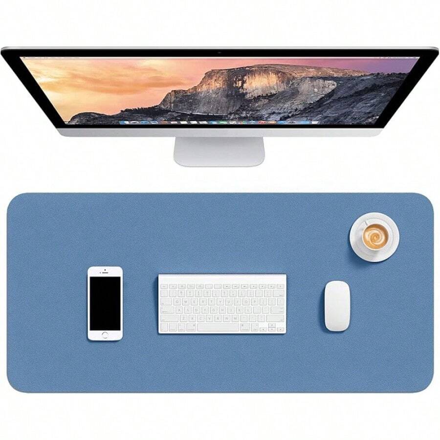 Tapete de computadora de piel sintética de 48 x 17 pulgadas, tamaño XXG, protector de computadora impermeable, antideslizante, ultra delgado, para computadora portátil, para oficina, hogar, - Rosa Pálido - Ver 1