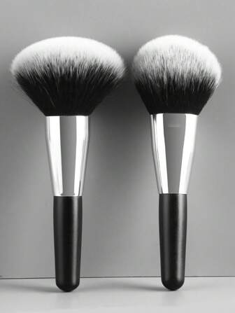 1/2 st svart silver bärbar stor hårpuderborste + tungformad puderrouge sminkborste tvåpack