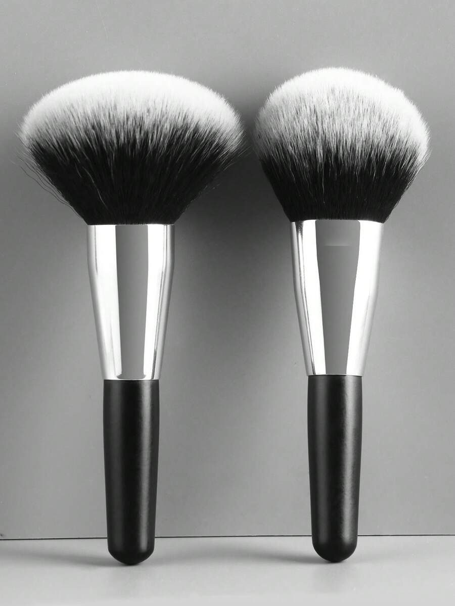 1/2 piezas Cepillo de polvo de cabello negro plateado portátil grande + Cepillo de rubor en forma de lengua, juego de 2 paquetes, regalos, brochas de maquillaje profesionales, set de maquillaje completo - Negro - Ver 1