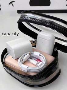 Portable Transparent Cable Storage Bag, Mini Zipper Storage Bag, Compact Multi-Function Storage Bag, Earphone And Charger Case With Keychain, Bracelet Bag, Cosmetic Bag Transparent Travel Accessories School Supplies, Back To School College Students - Electronic Accessories Bag For Travel And Daily Use Cable Organizer - Multicolor - View 8