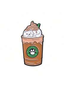 1/4 peças Broche de Liga Metálica Decorativo e Versátil de Café, Gato e Sorvete em Estilo Cartoon